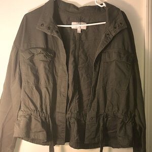 Navy Green Runched Cropped Jacket